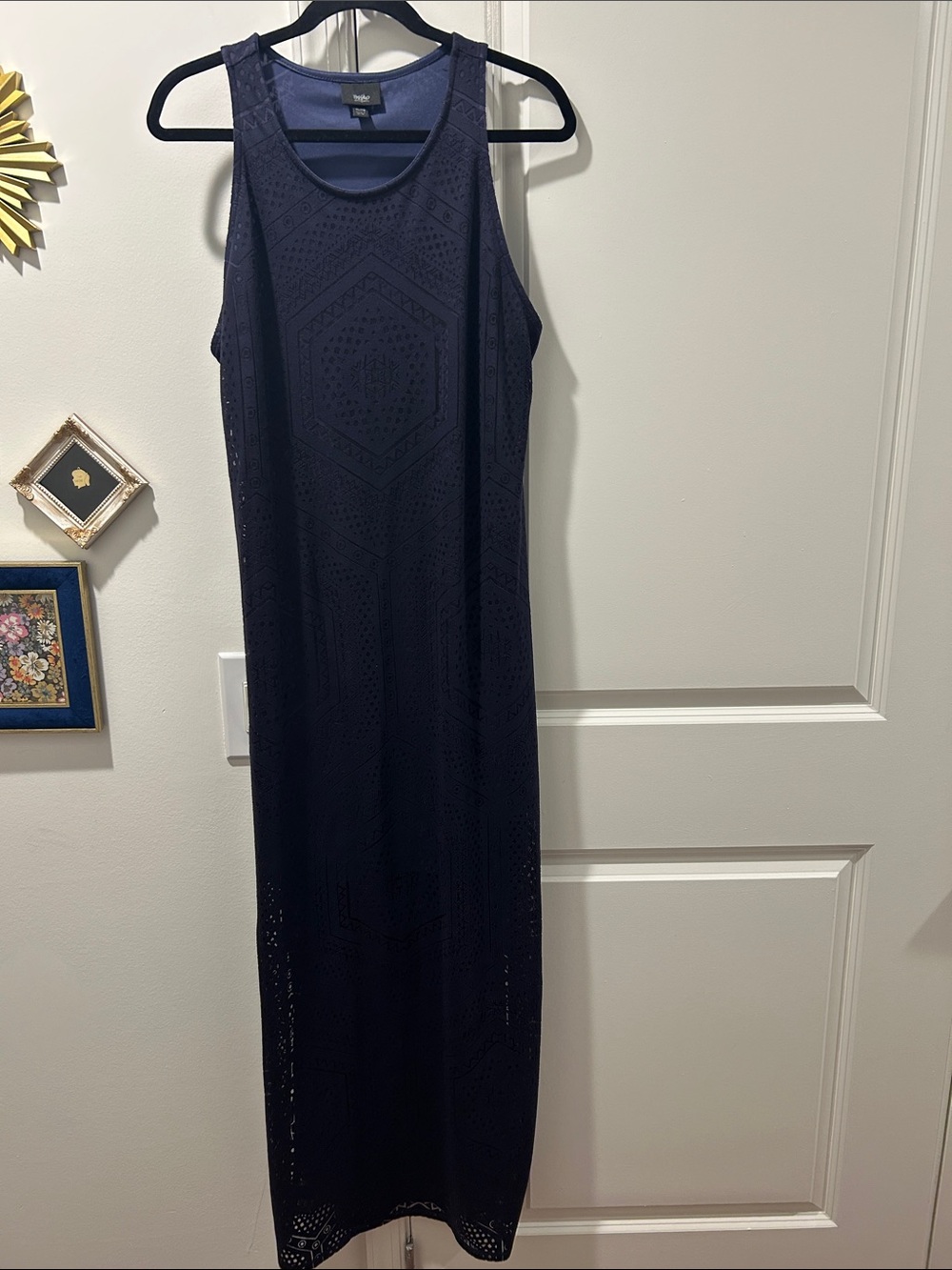 Massimo Dark Navy Crochet Overlay Maxi Dress